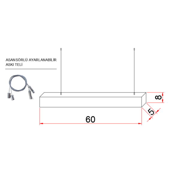60 cm Osram LED Lineer Aydınlatma-Sıva Üstü/Sarkıt Montaj- 5x8 cm Kasa