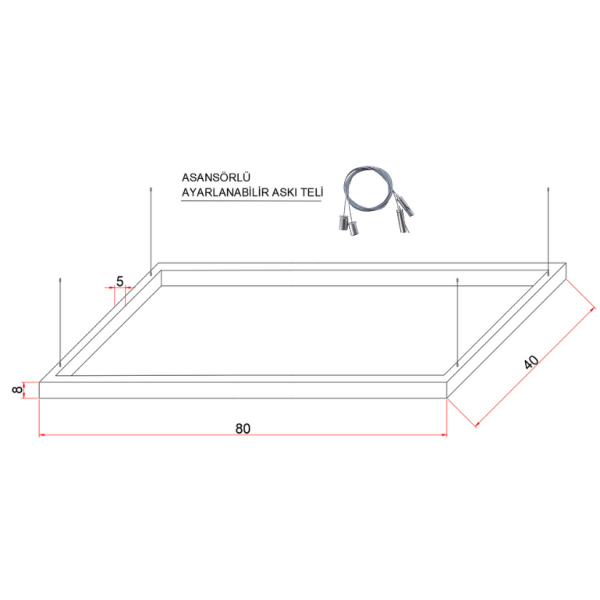 80x40 cm Oval Köşe Dikdörtgen Lineer- Osram Led-6x8 cm