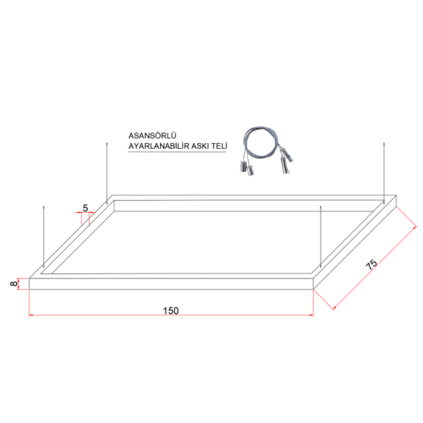 150x75 cm Oval Köşe Dikdörtgen Lineer- Osram Led-6x8 cm