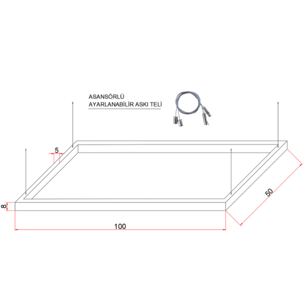 100X50 cm Osram LED Dikdörtgen Lineer Aydınlatma-Sıva Üstü/Sarkıt Montaj- 5x8 cm Kasa