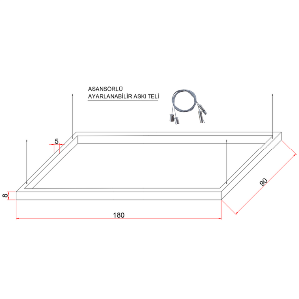 180x90 cm Oval Köşe Dikdörtgen Lineer- Osram Led-6x8 cm