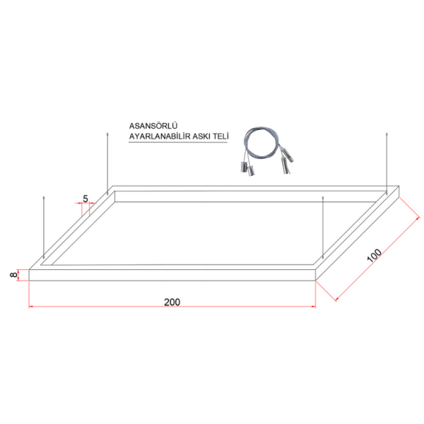 200X100 cm Dikdörtgen Lineer Aydınlatma- Osram Led-5x8 cm