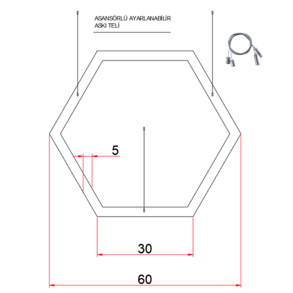 60 cm  Altıgen Petek Lineer Aydınlatma- Osram Led-5x8 cm