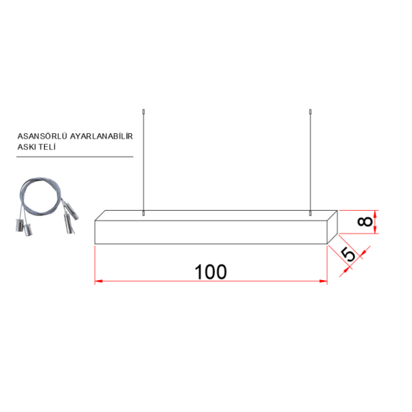 100 cm Düz Lineer Aydınlatma- Osram Led-5x8 cm