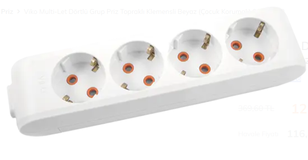 Viko Multi-let Topraklı 4'lü Ç.K Kablosuz Grup Priz Beyaz