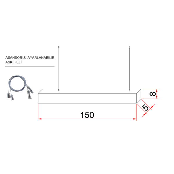 150 cm Düz Lineer Aydınlatma- Osram Led-5x8 cm
