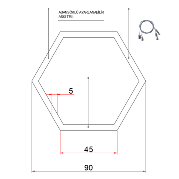 90 cm  Altıgen Petek Lineer Aydınlatma- Osram Led-5x8 cm