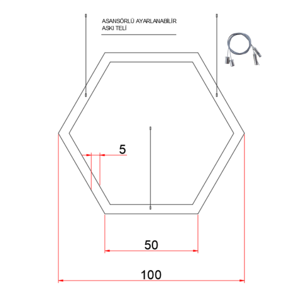 100 cm  Altıgen Petek Lineer Aydınlatma- Osram Led-5x8 cm