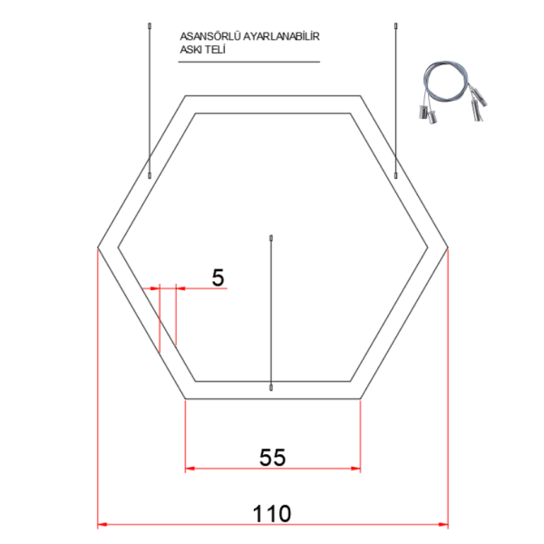 110 cm Osram LED Altıgen Petek Lineer Aydınlatma-Sıva Üstü/Sarkıt Montaj- 5x8 cm Kasa