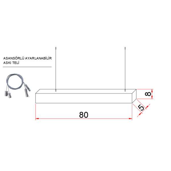 80 cm Osram LED Lineer Aydınlatma-Sıva Üstü/Sarkıt Montaj- 5x8 cm Kasa