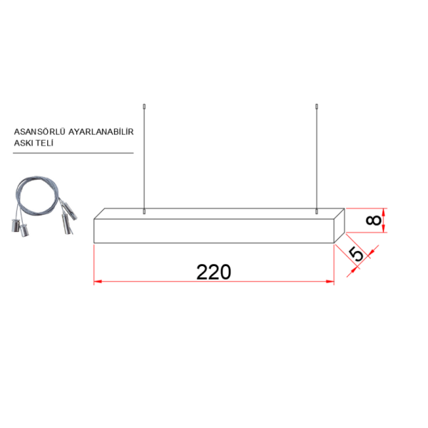 220 cm Osram LED Lineer Aydınlatma-Sıva Üstü/Sarkıt Montaj- 5x8 cm Kasa