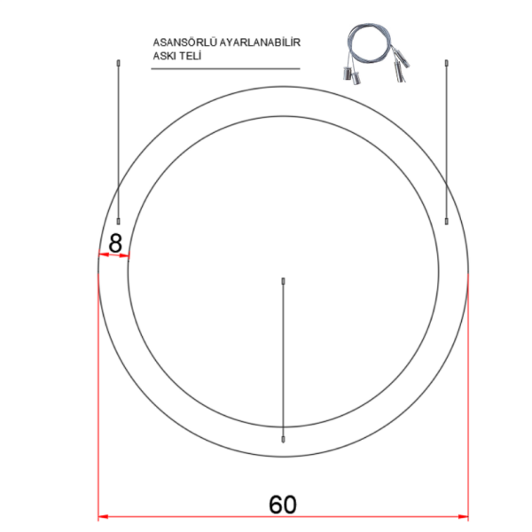 60 cm Osram LED Yuvarlak Halka Lineer Aydınlatma-Sıva Üstü/Sarkıt Montaj- 8x8 cm Kasa