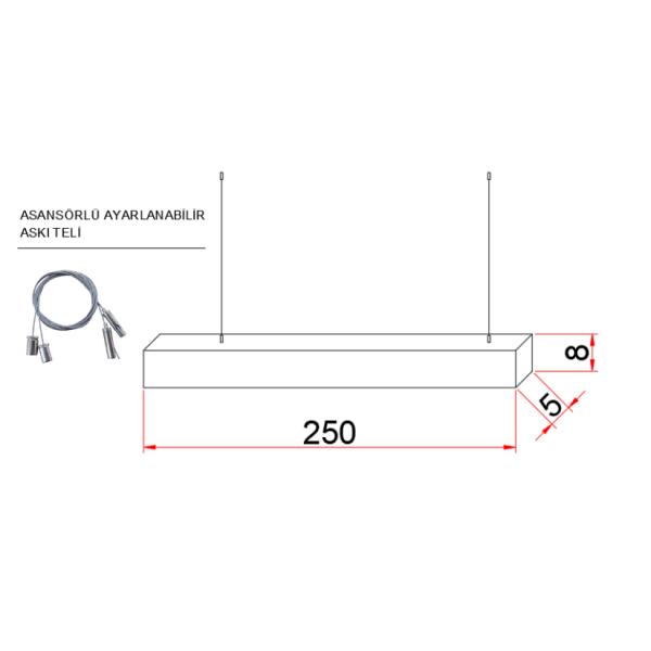 250 cm Düz Lineer Aydınlatma- Osram Led-5x8 cm