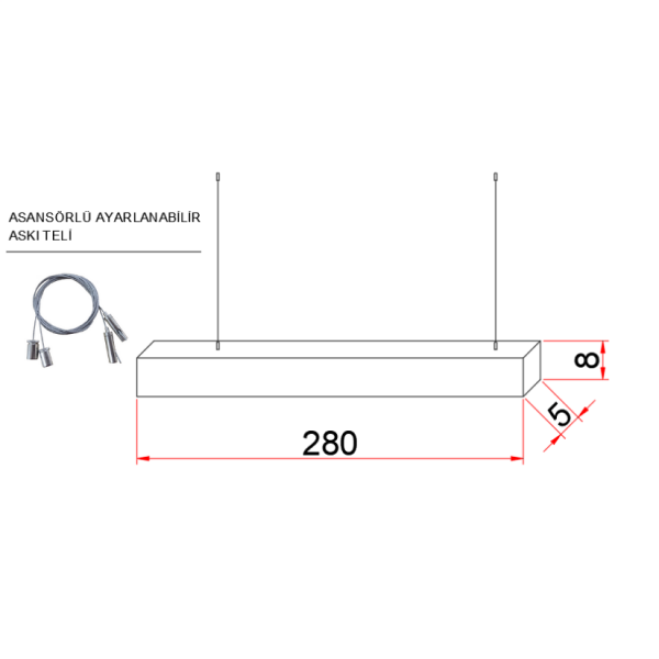 280 cm Düz Lineer Aydınlatma- Osram Led-5x8 cm