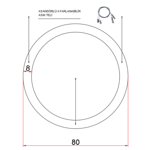 80 cm Osram LED Yuvarlak Halka Lineer Aydınlatma-Sıva Üstü/Sarkıt Montaj- 8x8 cm Kasa