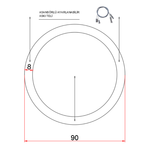 90 cm Osram LED Yuvarlak Halka Lineer Aydınlatma-Sıva Üstü/Sarkıt Montaj- 8x8 cm Kasa