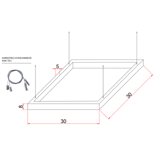 30x30 cm Kare Lineer Aydınlatma- Osram Led-5x8 cm