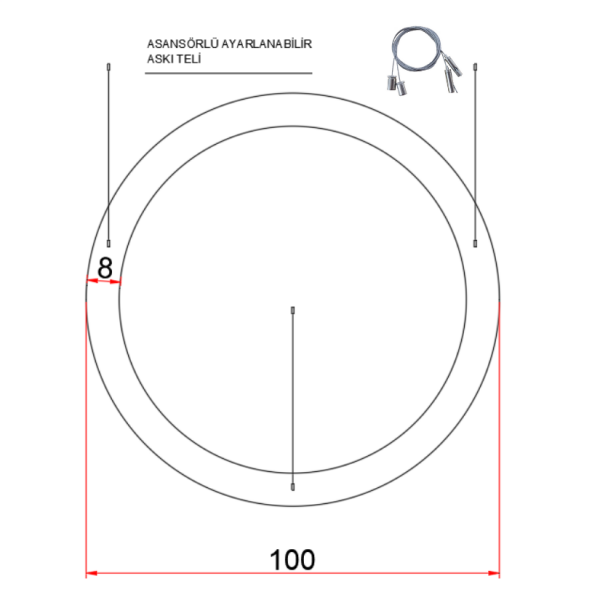 100 cm  Yuvarlak Halka Lineer Aydınlatma- Osram Led-6x8 cm