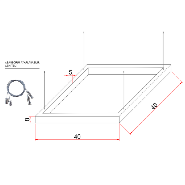 40x40 cm Kare Lineer Aydınlatma- Osram Led-5x8 cm