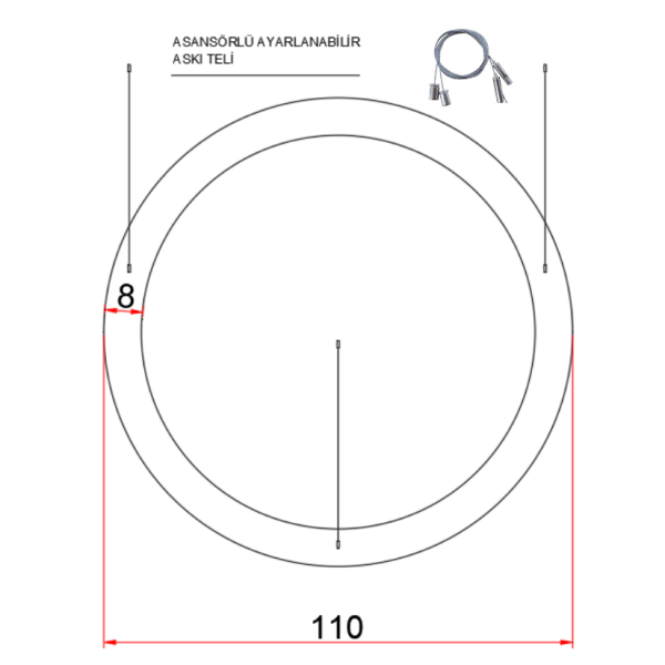 110 cm  Yuvarlak Halka Lineer Aydınlatma- Osram Led-6x8 cm