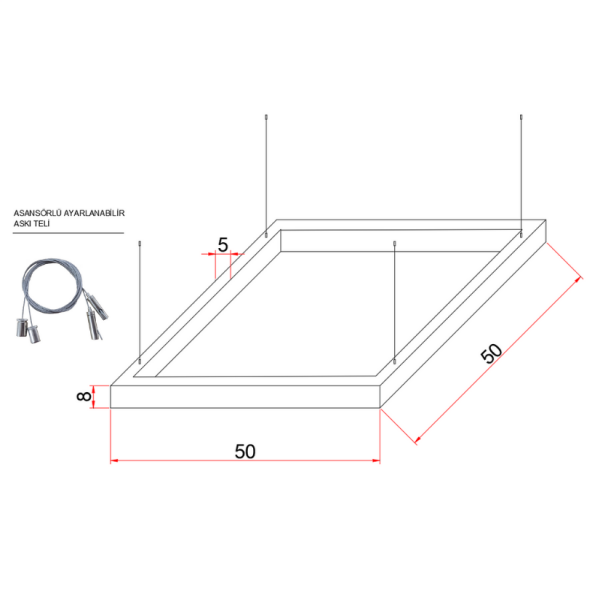 50X50 cm Kare Lineer Aydınlatma- Osram Led-5x8 cm
