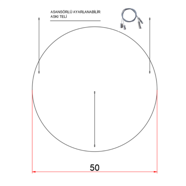 50 cm Osram LED Yuvarlak Davul Lineer Aydınlatma-Sıva Üstü/Sarkıt Montaj- 8 cm Kasa