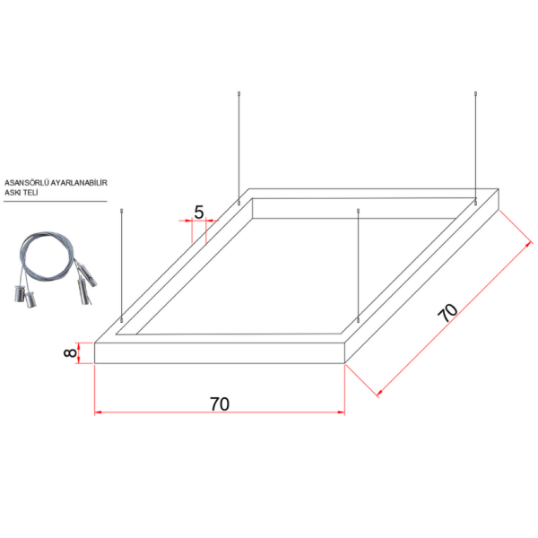 70X70 cm Osram LED Kare Lineer Aydınlatma-Sıva Üstü/Sarkıt Montaj- 5x8 cm Kasa