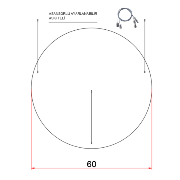 60 cm  Yuvarlak Davul Lineer Aydınlatma- Osram Led-8 cm