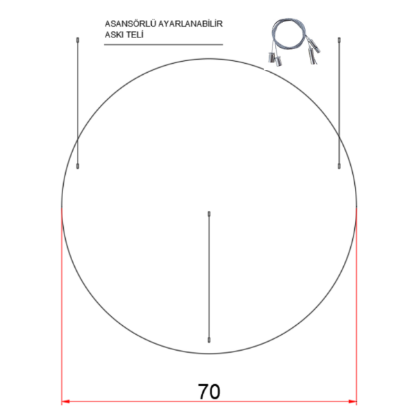 70 cm  Yuvarlak Davul Lineer Aydınlatma- Osram Led-8 cm