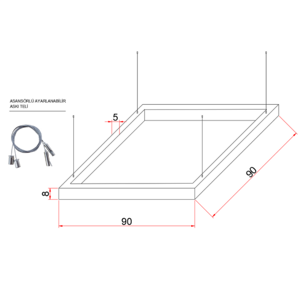 90X90 cm Kare Lineer Aydınlatma- Osram Led-5x8 cm