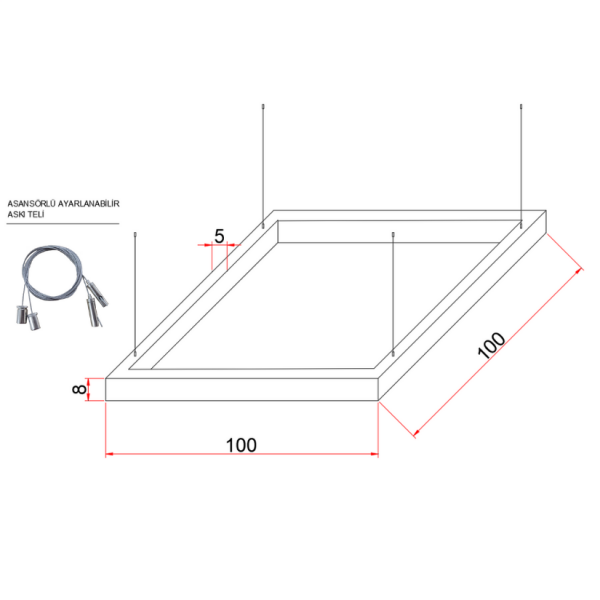 100x100 cm Kare Lineer Aydınlatma- Osram Led-5x8 cm