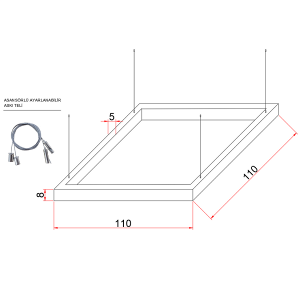 110X110 cm Osram LED Kare Lineer Aydınlatma-Sıva Üstü/Sarkıt Montaj- 5x8 cm Kasa