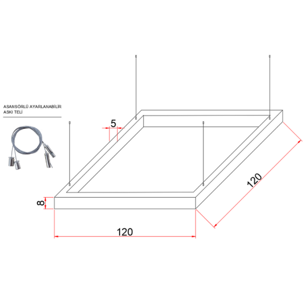 120x120 cm Kare Lineer Aydınlatma- Osram Led-5x8 cm