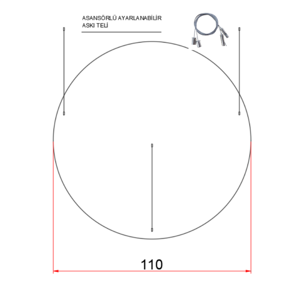 110 cm Osram LED Yuvarlak Davul Lineer Aydınlatma-Sıva Üstü/Sarkıt Montaj- 8 cm Kasa
