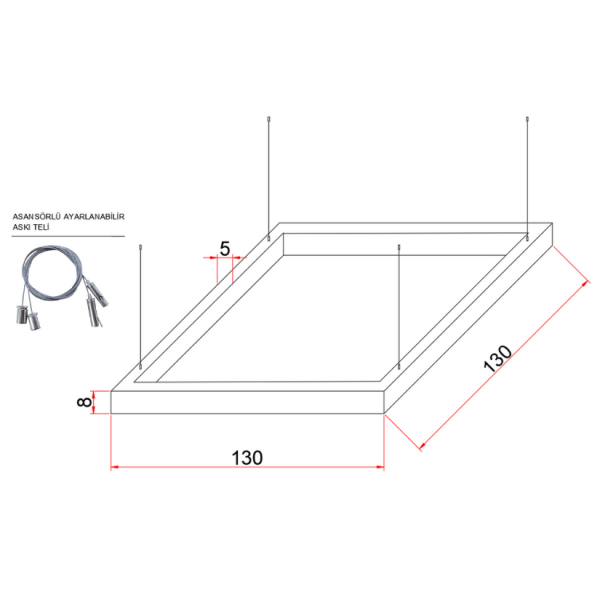 130X130 cm Osram LED Kare Lineer Aydınlatma-Sıva Üstü/Sarkıt Montaj- 5x8 cm Kasa