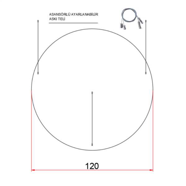 120 cm  Yuvarlak Davul Lineer Aydınlatma- Osram Led-8 cm