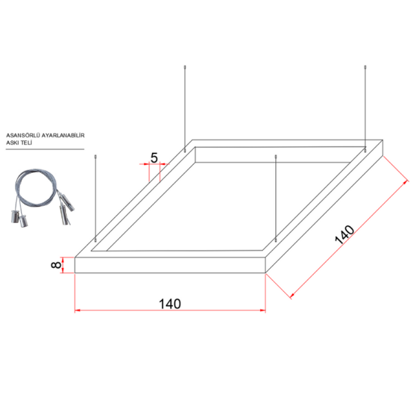 140x140 cm Kare Lineer Aydınlatma- Osram Led-5x8 cm