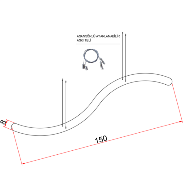 150 cm Osram LED Suyolu Lineer Aydınlatma-Sıva Üstü/Sarkıt Montaj- 8 cm Kasa