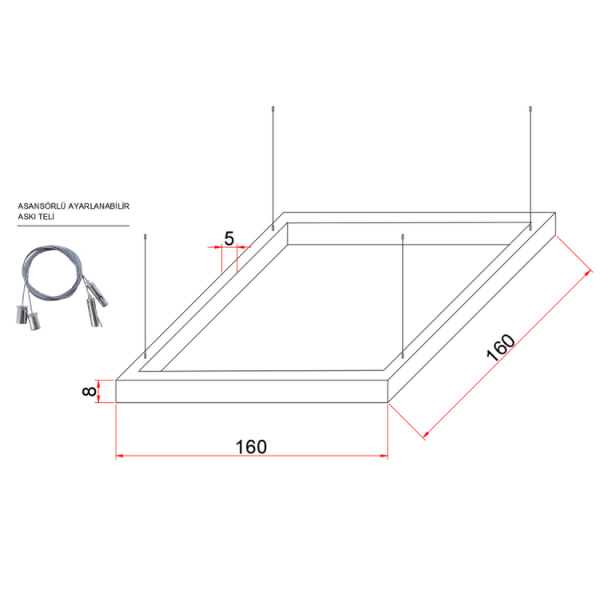 160x160 cm Kare Lineer Aydınlatma- Osram Led-5x8 cm