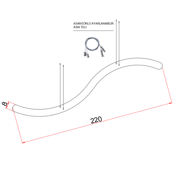 220 cm  Su Yolu Lineer Aydınlatma- Osram Led-8x8 cm