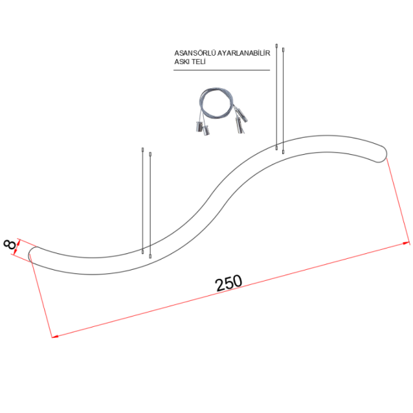 250 cm  Su Yolu Lineer Aydınlatma- Osram Led-8x8 cm