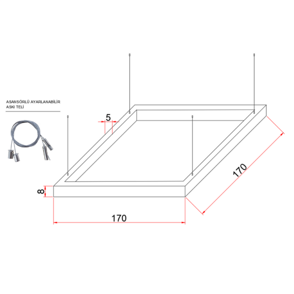 170x170 cm Kare Lineer Aydınlatma- Osram Led-5x8 cm