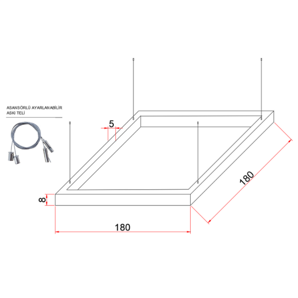 180X180 cm Osram LED Kare Lineer Aydınlatma-Sıva Üstü/Sarkıt Montaj- 5x8 cm Kasa