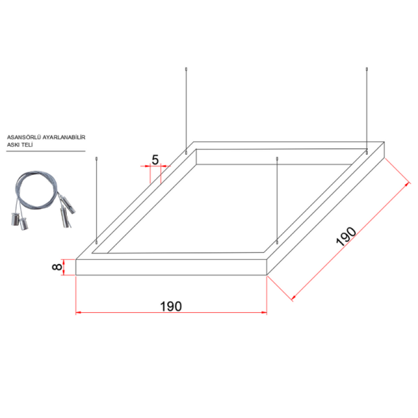 190X190 cm Osram LED Kare Lineer Aydınlatma-Sıva Üstü/Sarkıt Montaj- 5x8 cm Kasa