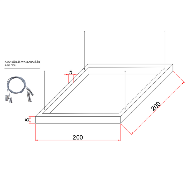 200X200 cm Osram LED Kare Lineer Aydınlatma-Sıva Üstü/Sarkıt Montaj- 5x8 cm Kasa