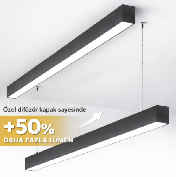50x71 mm Reflektörlü Alüminyum Lineer Aydınlatma Profili