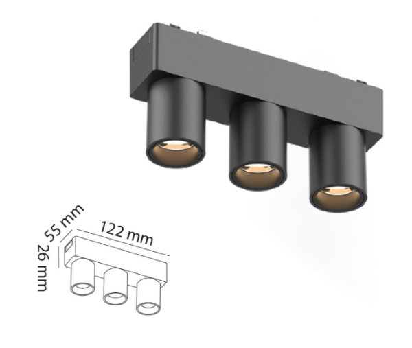 3'Lü Silindir Slim Magnet Ray Aydınlatma 48V